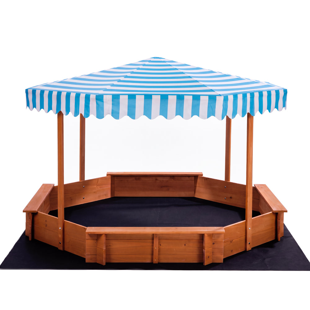 Octagonal Wooden Sandpit With Canopy 210x210x130cm