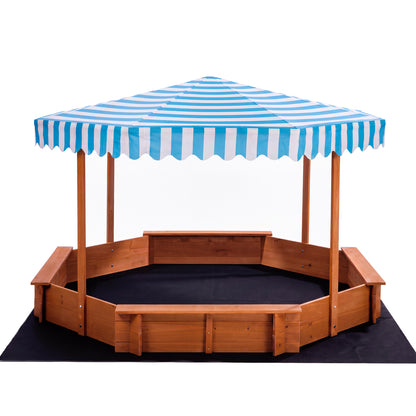 Octagonal Wooden Sandpit With Canopy 210x210x130cm
