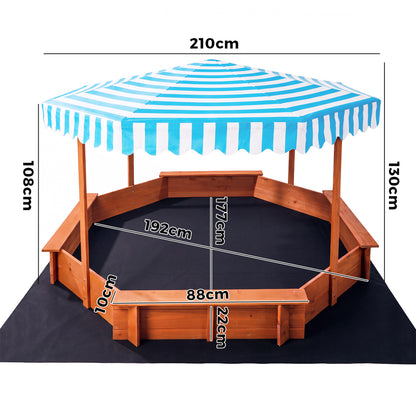 Octagonal Wooden Sandpit With Canopy 210x210x130cm