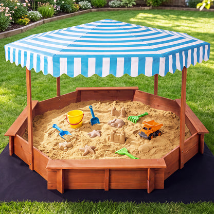 Octagonal Wooden Sandpit With Canopy 210x210x130cm