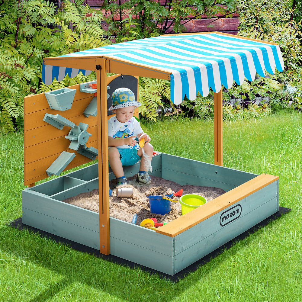 Mazam Kids Sandpit Outdoor Wooden Sandbox Beach Play Canopy