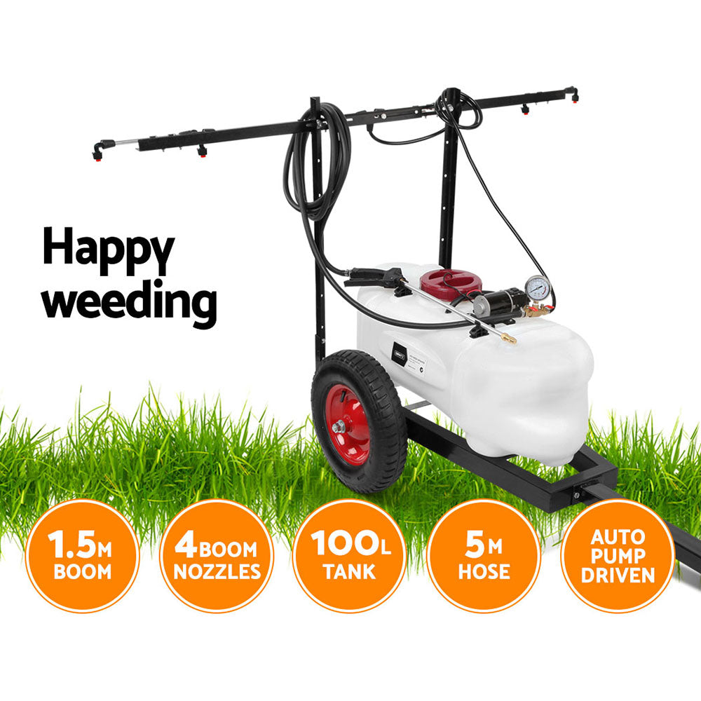 Weed Sprayer 100L Trailer Boom Garden Spray