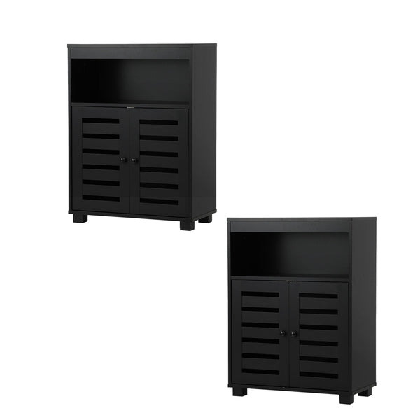  Shoes Storage Cabinet 2 Doors Black White Natural