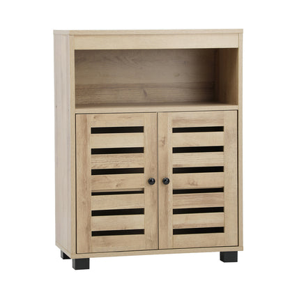 Shoes Storage Cabinet Organiser Shelf 2 Doors Brown