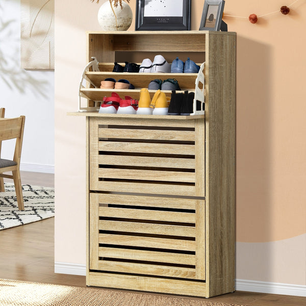 Shoes Rack Shoe Storage Cabinet Organiser Shelf 3 Doors 45 Pairs Wooden