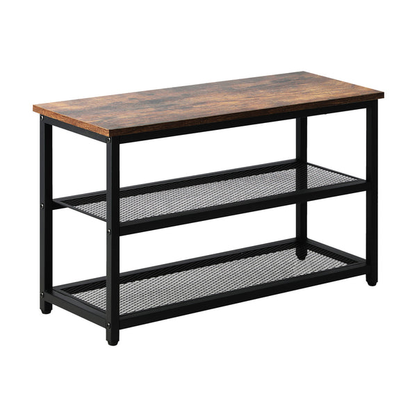  Shoe Storage Bench 3 Tier Industrial Shoe Rack Shelf with Seat Black