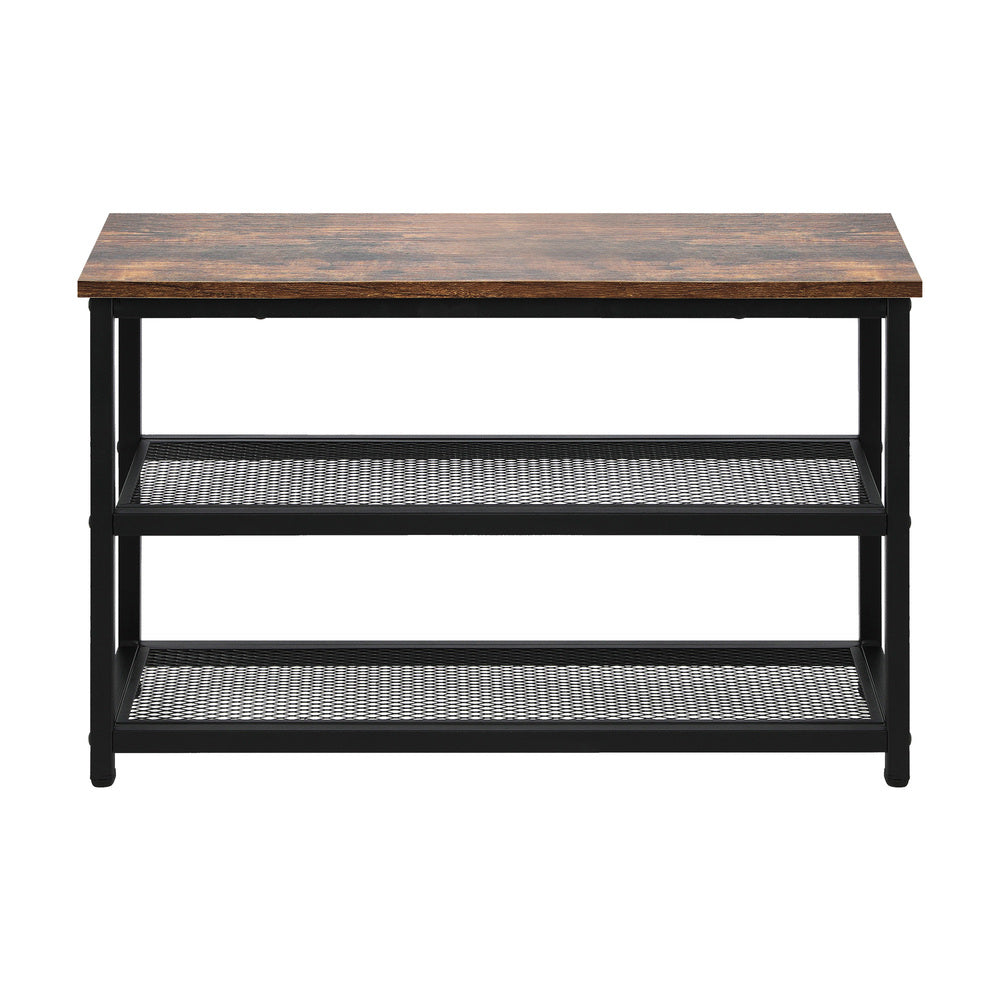 Shoe Storage Bench 3 Tier Industrial Shoe Rack Shelf with Seat Black