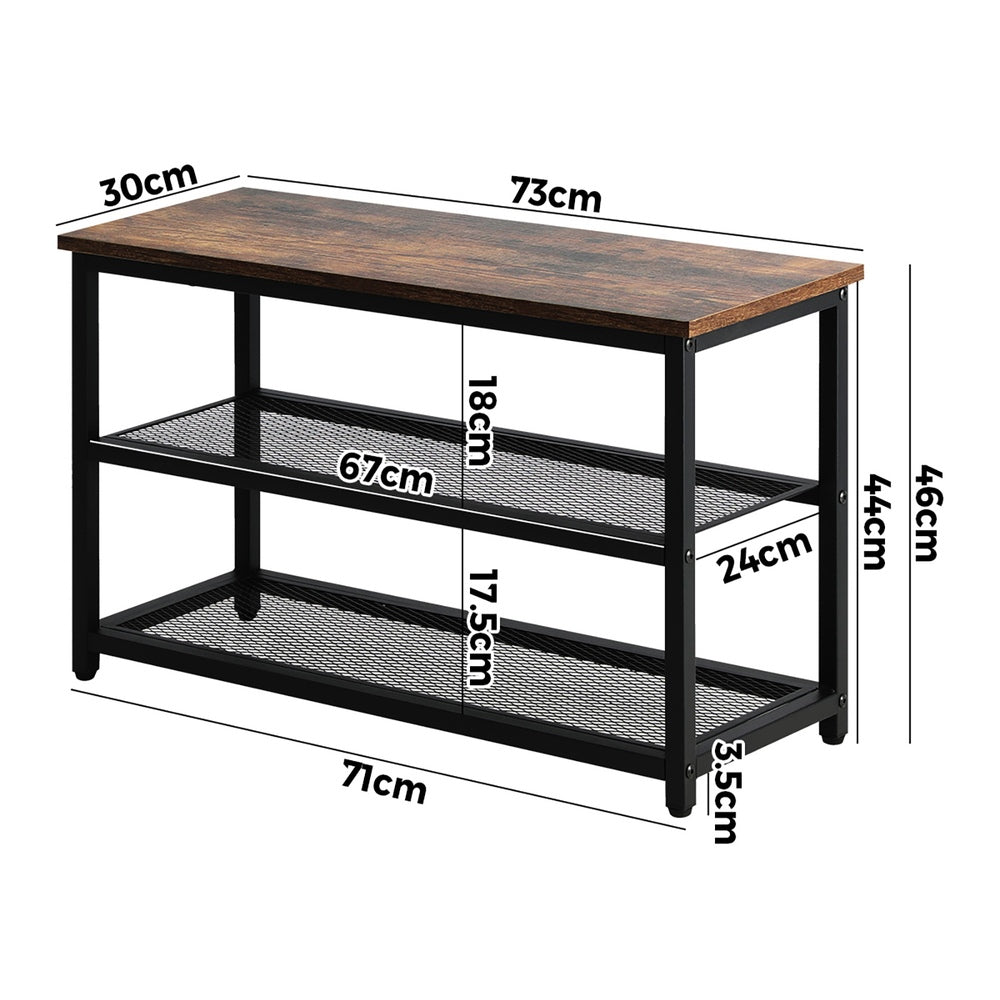 Shoe Storage Bench 3 Tier Industrial Shoe Rack Shelf with Seat Black