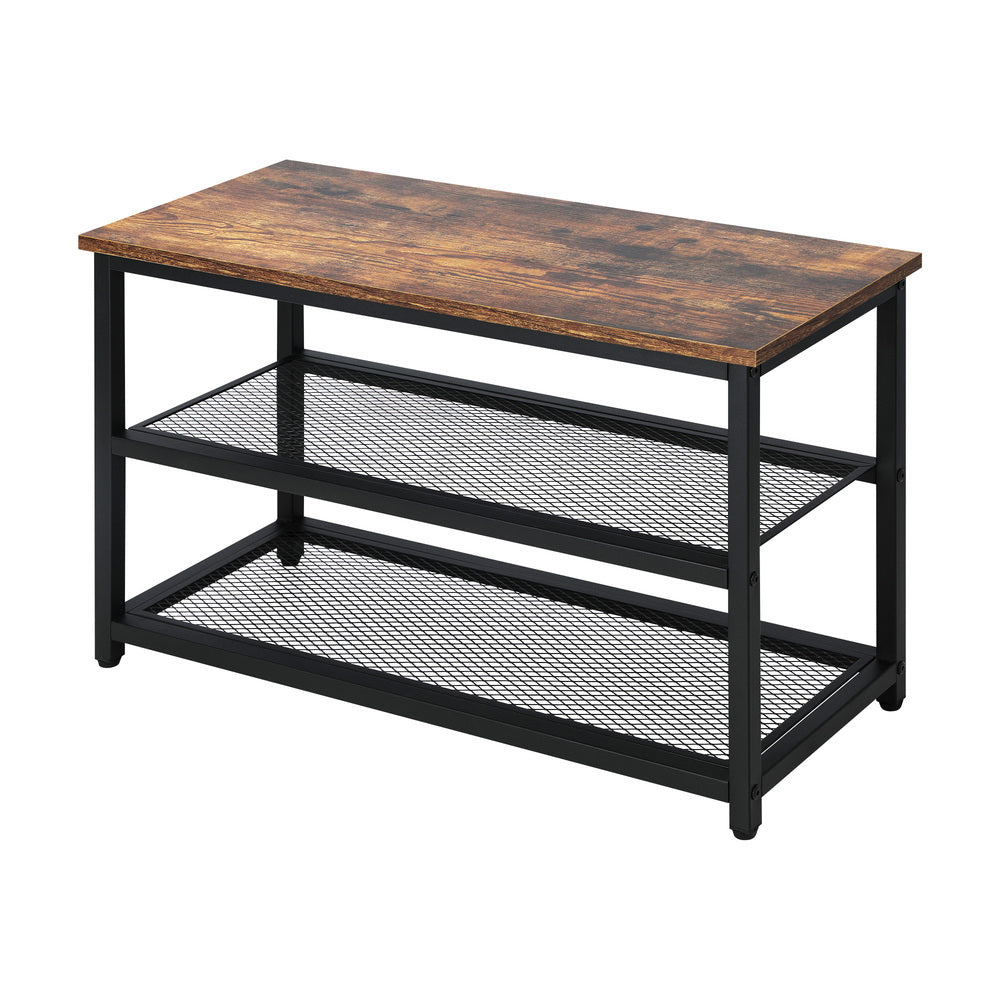 Shoe Storage Bench 3 Tier Industrial Shoe Rack Shelf with Seat Black