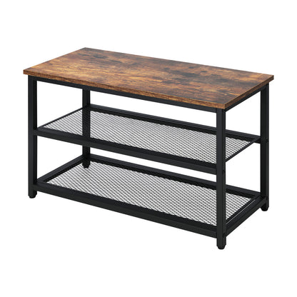 Shoe Storage Bench 3 Tier Industrial Shoe Rack Shelf with Seat Black