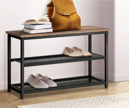 Shoe Storage Bench 3 Tier Industrial Shoe Rack Shelf with Seat Black