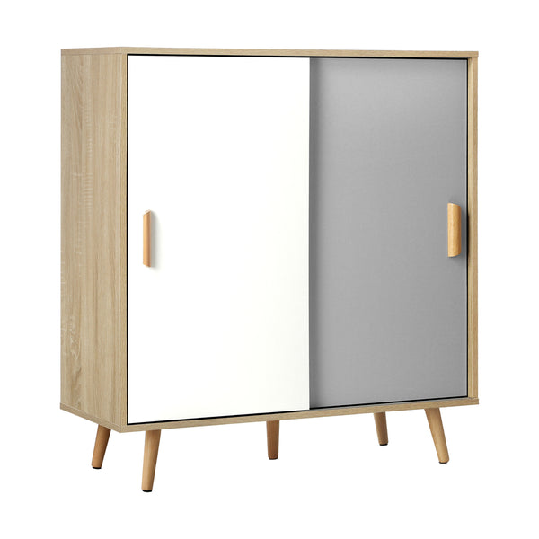  Efficient Shoe Storage Solution: White and Wood Shoe Rack Sideboard with Sliding Doors