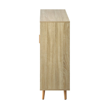 Efficient Shoe Storage Solution: White and Wood Shoe Rack Sideboard with Sliding Doors