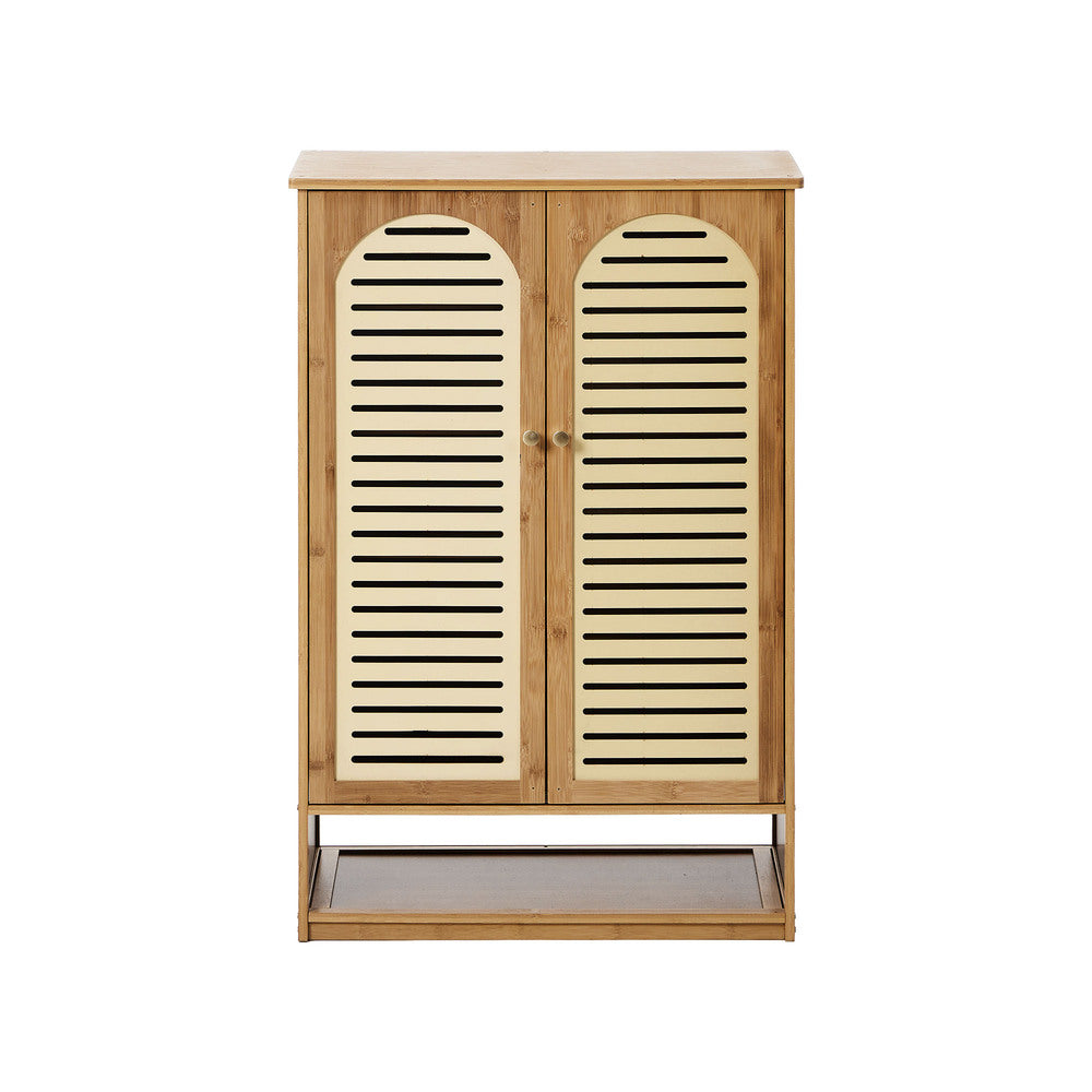 Bamboo Shoe Storage Cabinet 2 Doors Organizer Shelf Rack Beige