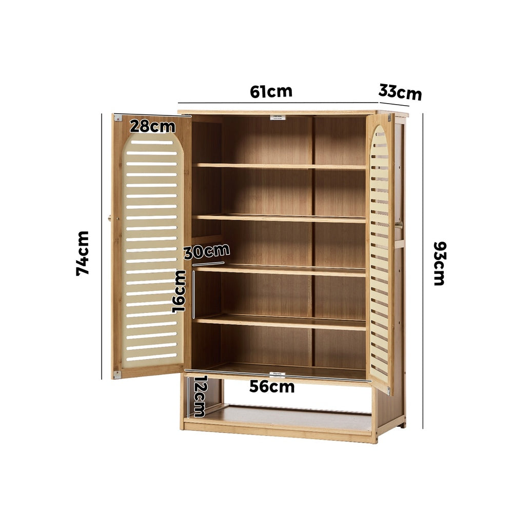 Bamboo Shoe Storage Cabinet 2 Doors Organizer Shelf Rack Beige