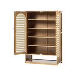 Bamboo Shoe Storage Cabinet 2 Doors Organizer Shelf Rack Beige