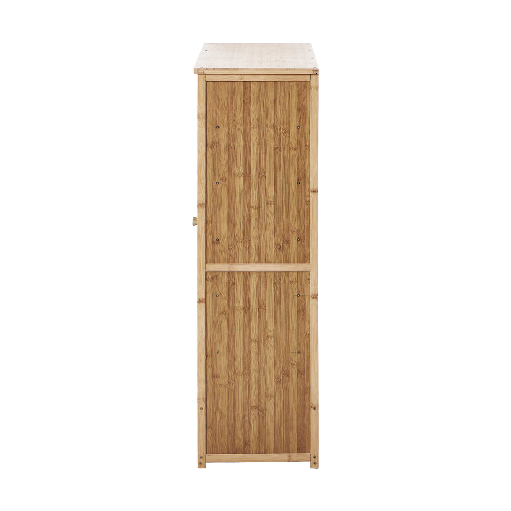 Bamboo Shoe Storage Cabinet 2 Doors Organizer Shelf Rack Beige