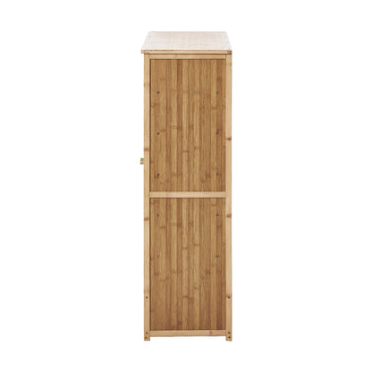 Bamboo Shoe Storage Cabinet 2 Doors Organizer Shelf Rack Beige