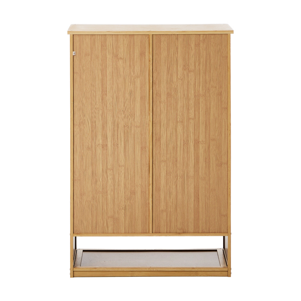 Bamboo Shoe Storage Cabinet 2 Doors Organizer Shelf Rack Beige