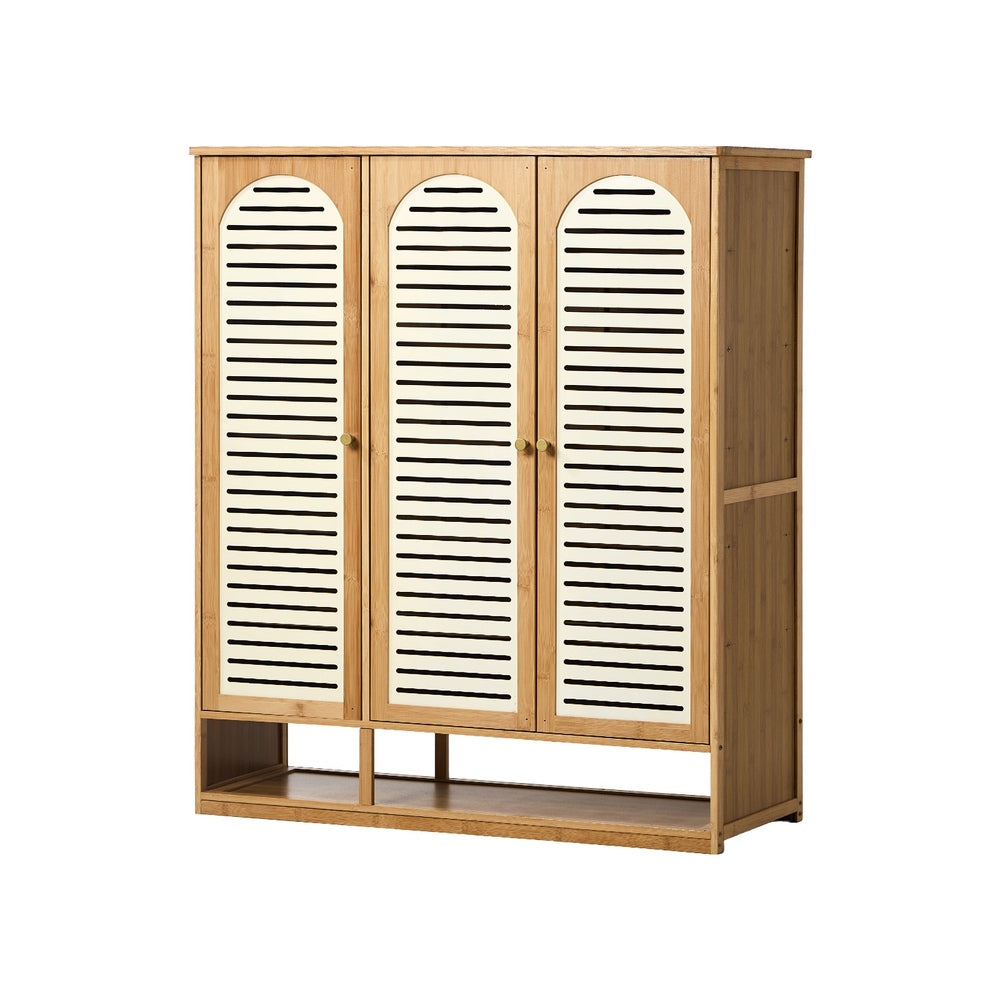Bamboo Shoe Storage Cabinet 3 Doors Organizer Shelf Rack Beige & Brown