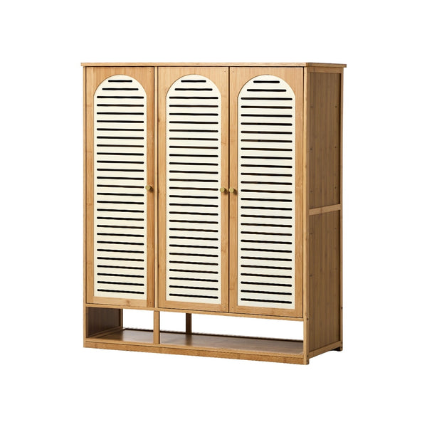  Bamboo Shoe Storage Cabinet 3 Doors Organizer Shelf Rack Beige & Brown