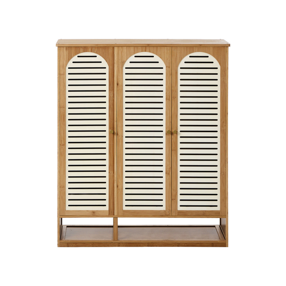 Bamboo Shoe Storage Cabinet 3 Doors Organizer Shelf Rack Beige & Brown