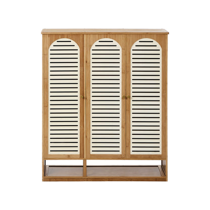 Bamboo Shoe Storage Cabinet 3 Doors Organizer Shelf Rack Beige & Brown