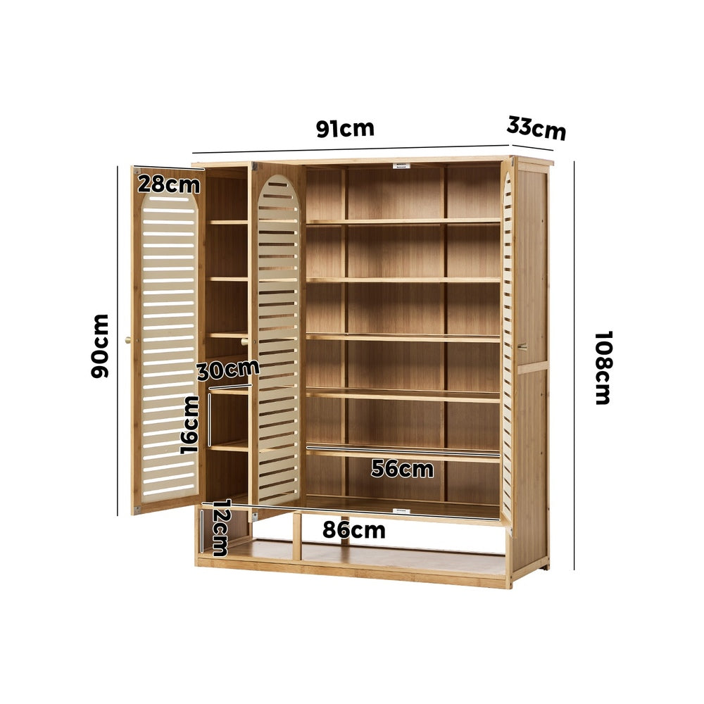 Bamboo Shoe Storage Cabinet 3 Doors Organizer Shelf Rack Beige & Brown