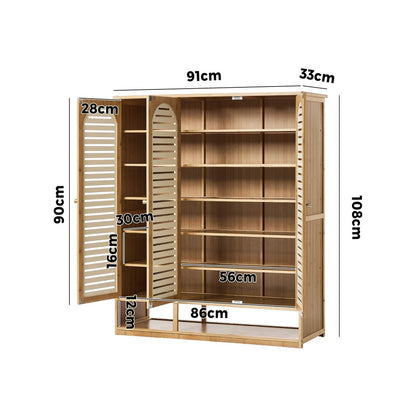 Bamboo Shoe Storage Cabinet 3 Doors Organizer Shelf Rack Beige & Brown