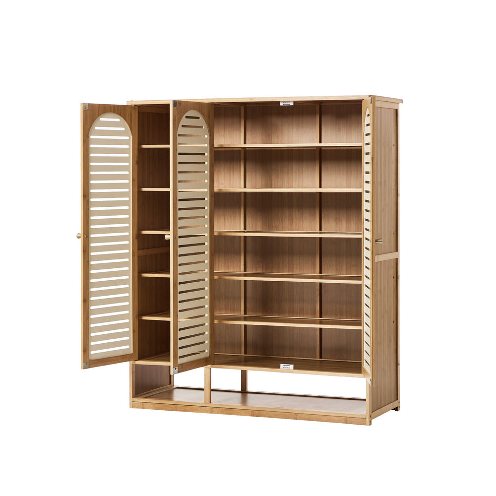 Bamboo Shoe Storage Cabinet 3 Doors Organizer Shelf Rack Beige & Brown