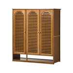 Bamboo Shoe Storage Cabinet 3 Doors Organizer Shelf Rack Beige & Brown