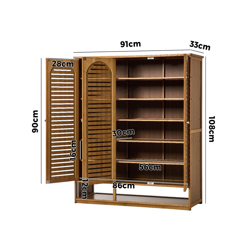 Bamboo Shoe Storage Cabinet 3 Doors Organizer Shelf Rack Beige & Brown