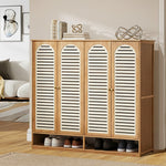 Bamboo Shoe Storage Cabinet 2 Doors Organizer Shelf Rack Beige