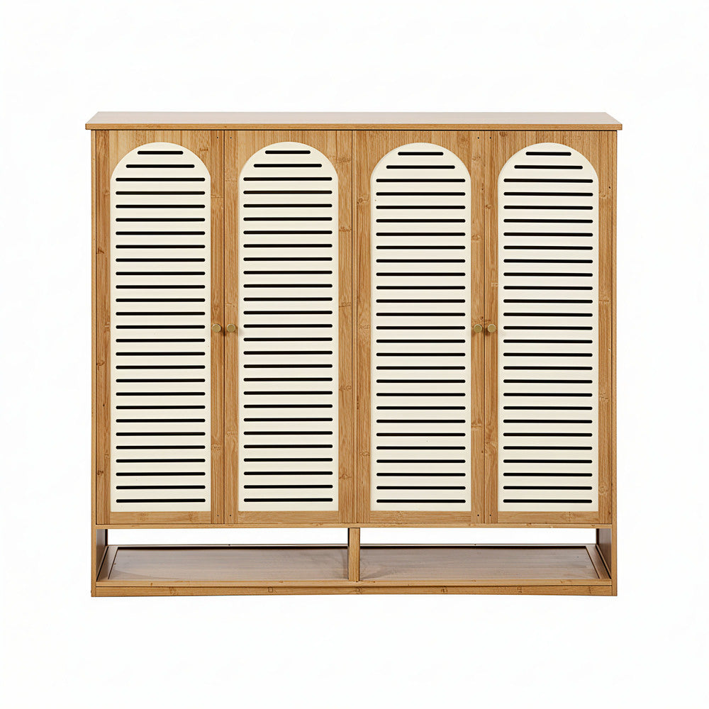 Bamboo Shoe Storage Cabinet 2 Doors Organizer Shelf Rack Beige