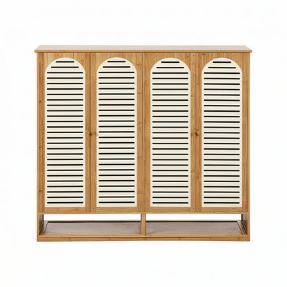 Bamboo Shoe Storage Cabinet 2 Doors Organizer Shelf Rack Beige