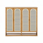 Bamboo Shoe Storage Cabinet 2 Doors Organizer Shelf Rack Beige