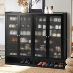 Shoe Storage Cabinet 4 Doors Shelf Black