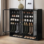 Shoe Storage Cabinet 4 Doors Shelf Black