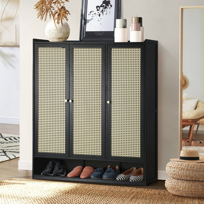 Shoe Storage Cabinet 3 Doors Rattan Style