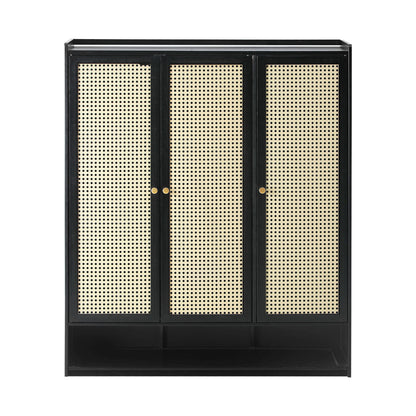 Shoe Storage Cabinet 3 Doors Rattan Style