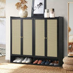 Shoe Storage Cabinet 4 Doors Rattan Black