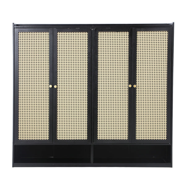  Shoe Storage Cabinet 4 Doors Rattan Black