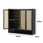 Shoe Storage Cabinet 4 Doors Rattan Black