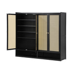 Shoe Storage Cabinet 4 Doors Rattan Black