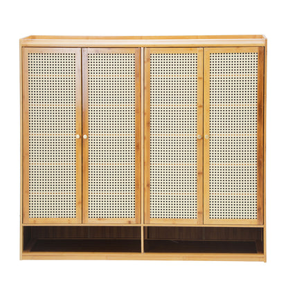 Shoe Storage Cabinet 4 Doors Rattan Black