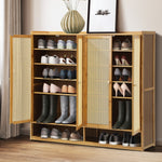 Shoe Storage Cabinet 4 Doors Rattan Black