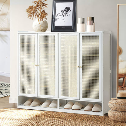 Shoe Rack Storage Cabinet White Rattan 120x32x108cm