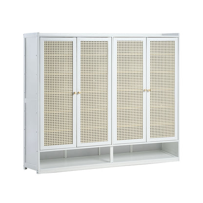 Shoe Rack Storage Cabinet White Rattan 120x32x108cm