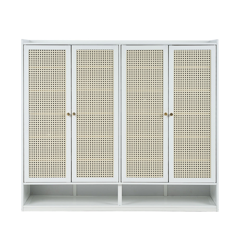 Shoe Rack Storage Cabinet White Rattan 120x32x108cm