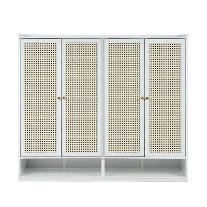 Shoe Rack Storage Cabinet White Rattan 120x32x108cm